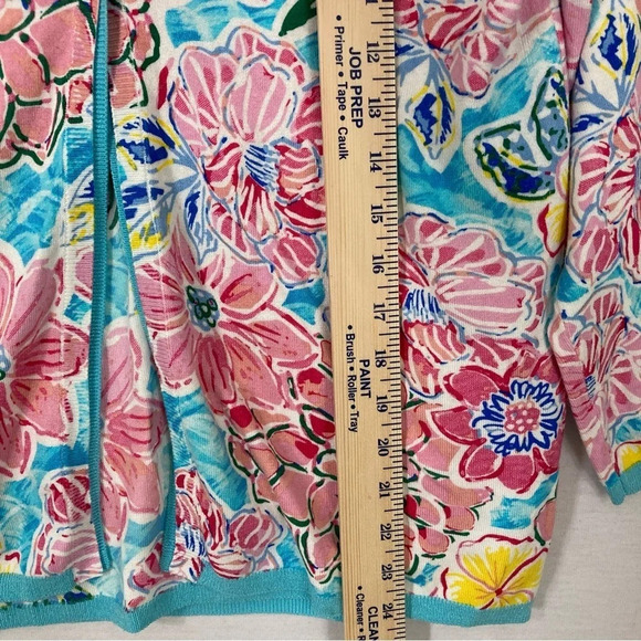 Leo & Ugo Two Layer Pink Blue Floral Soft Stretch Cardigan size Large - Picture 8 of 12